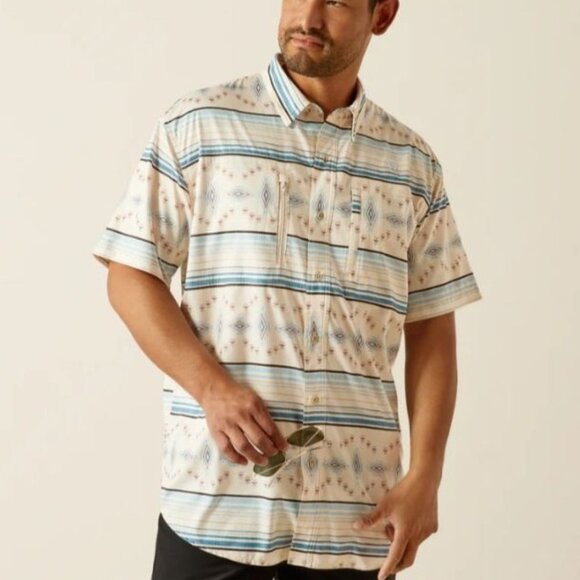 Ariat Other - NWOT Ariat Men's Cream/ Blue Southwest Print VentTek Classic Fit Button-Down Sho